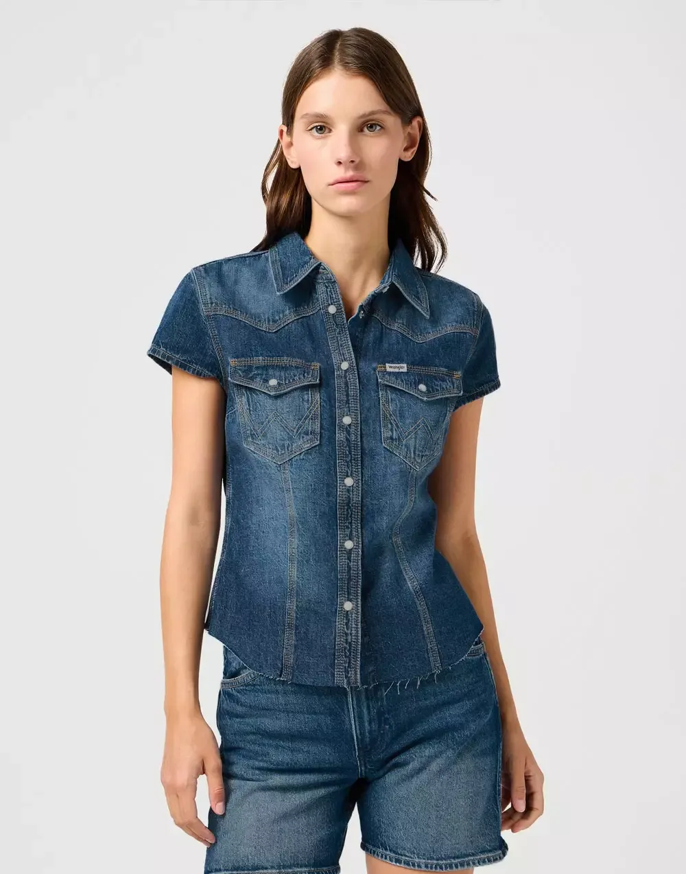 WRANGLER SHRUNKEN Jeansshirt Kurzarm Bluse crazy indigo 112362604