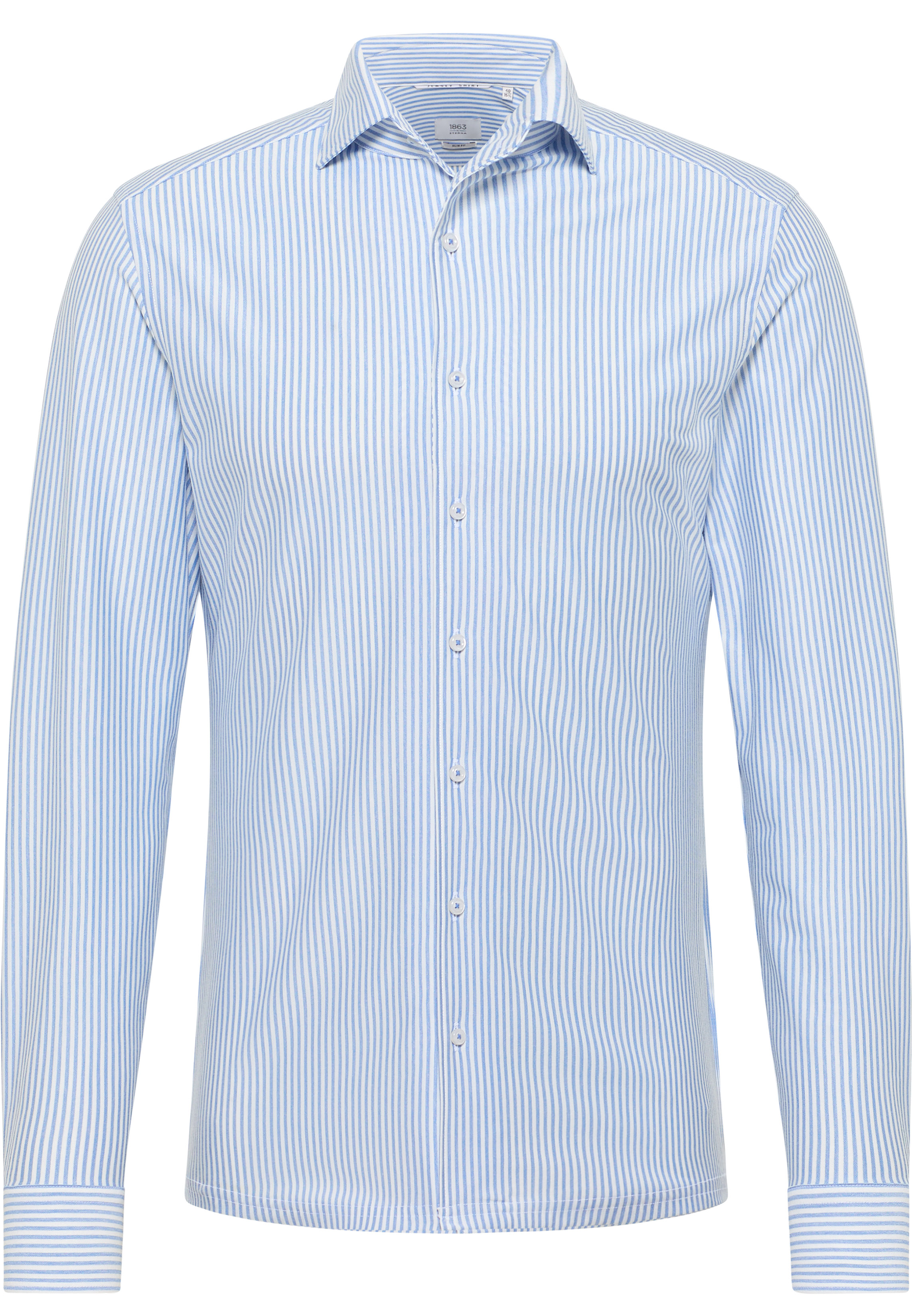 1863 by ETERNA SLIM FIT Langarm Hemd blau jersey gestreift 2123-14-YSV1 - Japanese Knitted