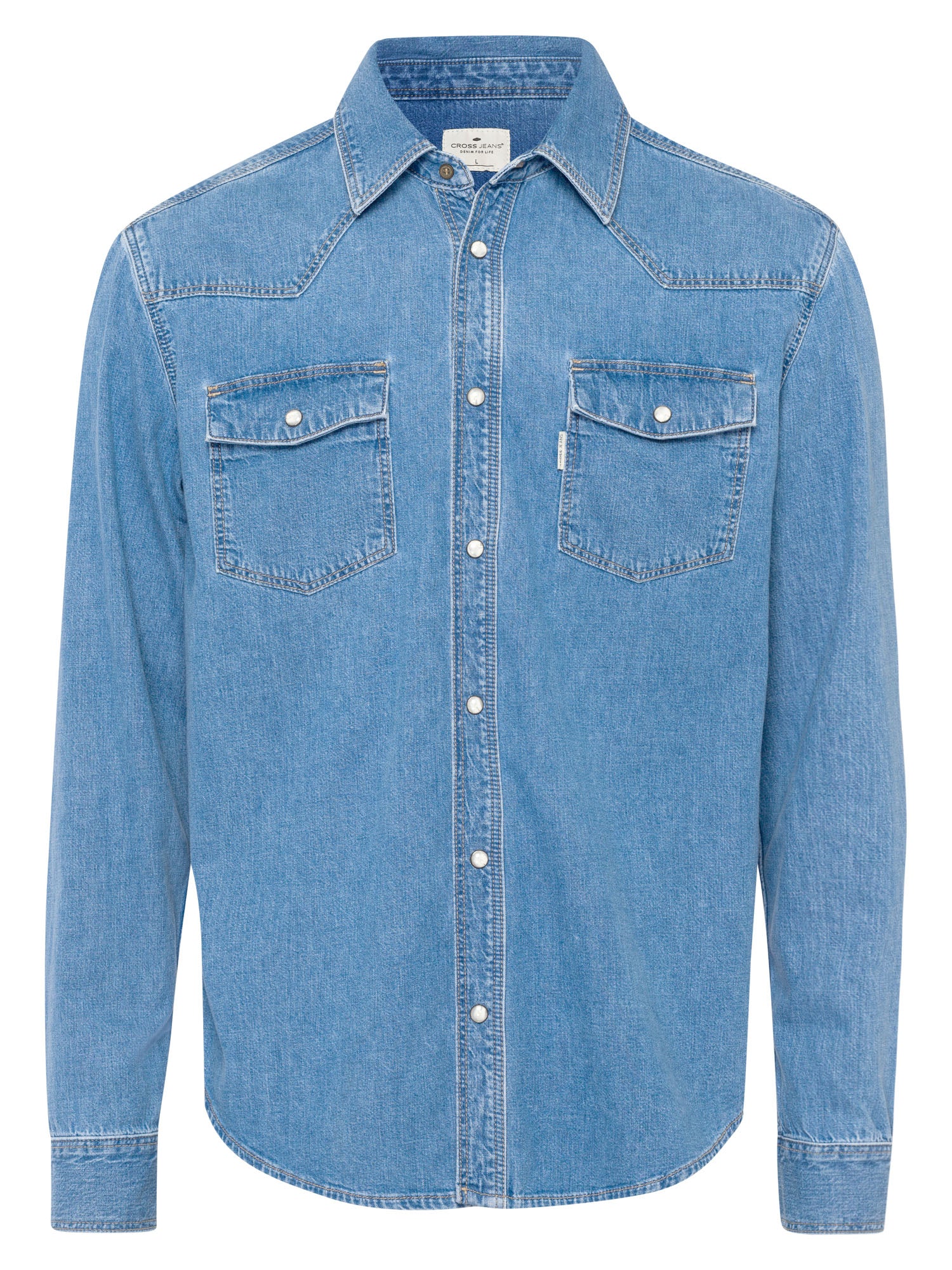 CROSS JEANS Langarm Jeanshemd mid blue A208-066