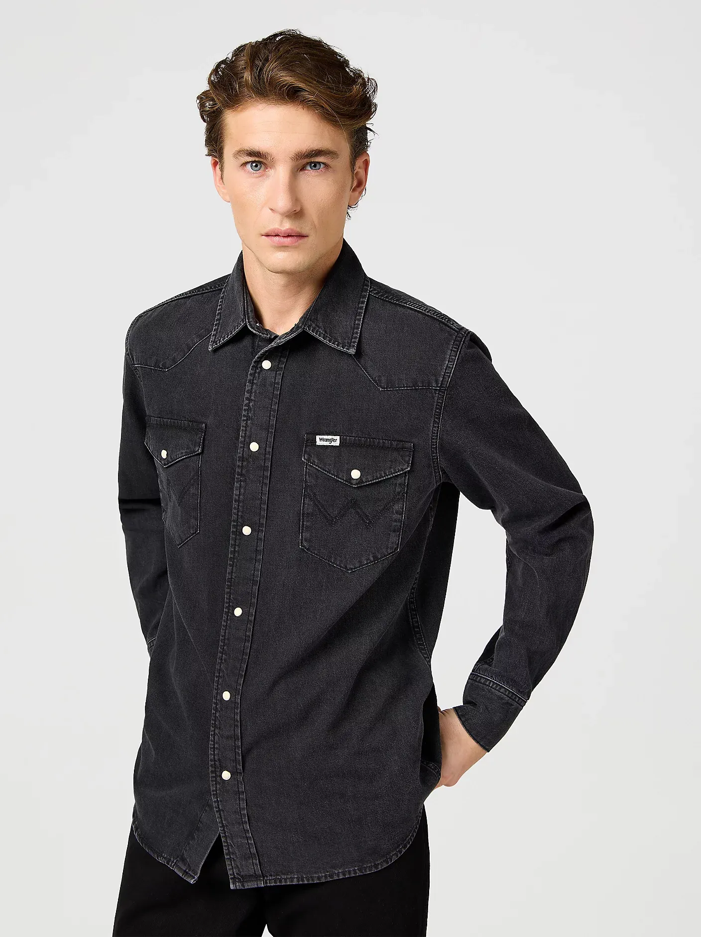 WRANGLER WESTERN SHIRT Langarm Jeanshemd rinse black 112362906 - LIGHTWEIGHT