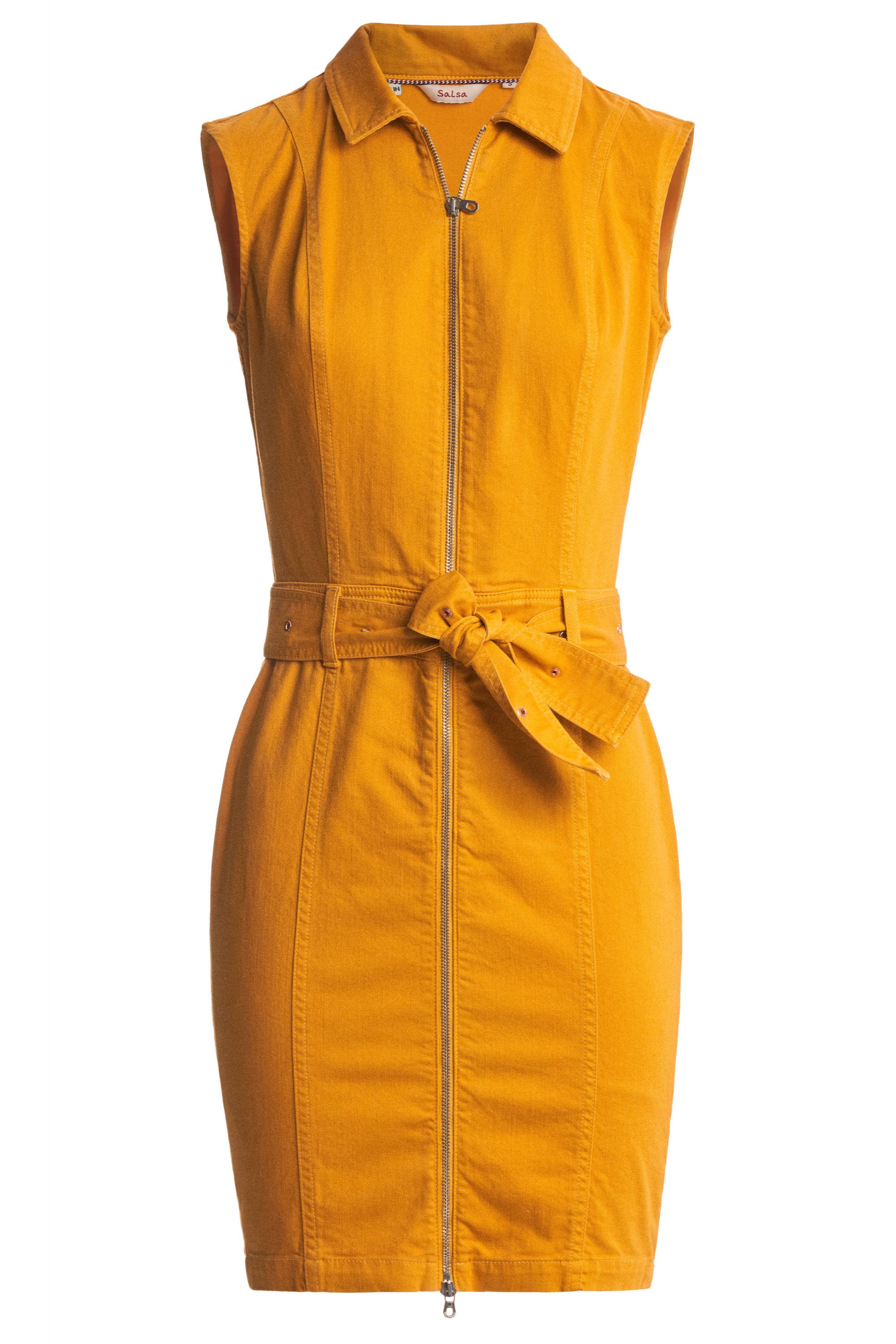 SALSA JEANS JEANSKLEID SECRET PUSH IN mustard yellow 124433.4045 - mit Gürtel und Zipper